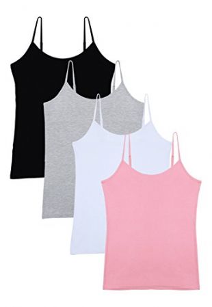 Vislivin Women's Basic Solid Camisole Adjustable Spaghetti Strap Tank Top Black/Gray/White/Pink XL