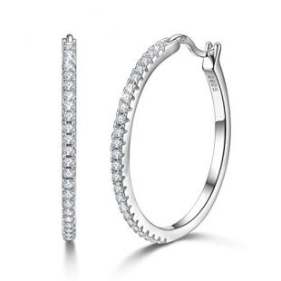 GDDX 925 Sterling Silver Round Hoops Loops Earrings Paved Cubic Zircon Halo CZ Women Ear Jewelry (Hoop Earring 30MM)