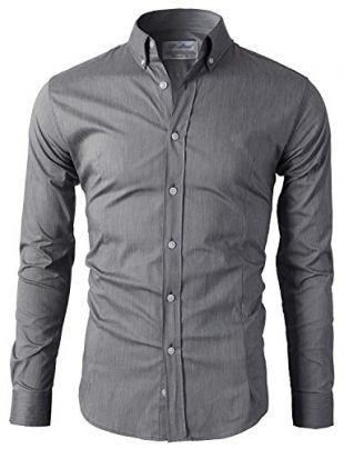 Lyon Becker Men's Casual Formal Button Down Shirt Slim Fit Long Sleeve PS24 Grey
