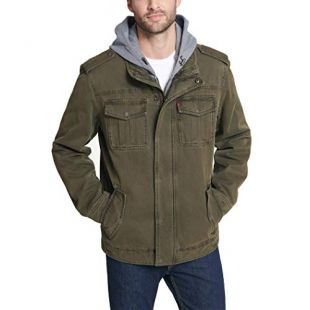 Levi's Men's Washed Cotton Hooded Military Jacket (Regular and Big and Tall Sizes), Olive, 4X