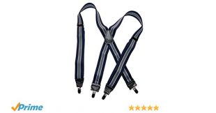 HoldUp Brand Navy and Gray Striped X-back Suspenders and No-slip Silver Clips