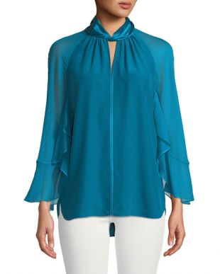 T-Tahari Embroidered Keyhole Shirt