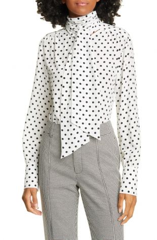 Tie Neck Polka Dot Silk Blouse