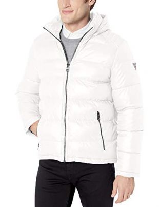 Guess - GUESS Men's Mid Weight Puffer Jacket, White, Large