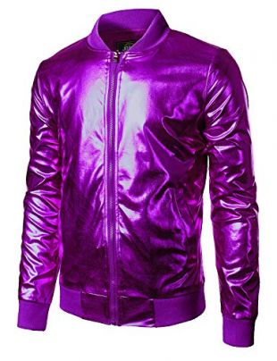 JOGAL Men's Metallic Party Costume Varsity Bomber Jacket Small Purple
