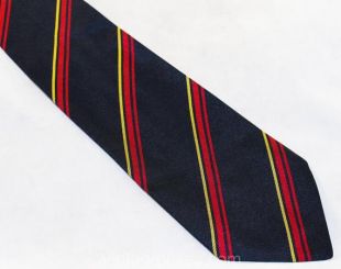 Des années 1970 cravate rayée des hommes - cravate en soie marine de Dunhill tailleurs NYC - rayures bleu foncé marrons rouges citron jaunes diagonales - Made in Italy