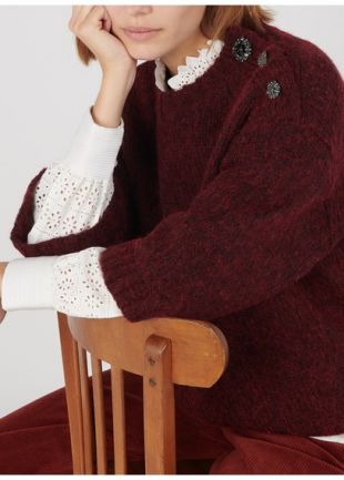 PULL AMPLE COL ROND À BIJOUX EN LAINE BURGUNDY