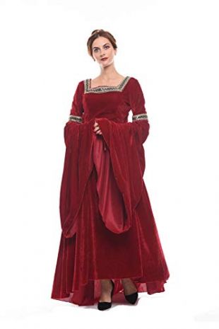NSPSTT Women Medieval Renaissance Dress Victorian Cosplay Costume Long Sleeve (Large, Red)
