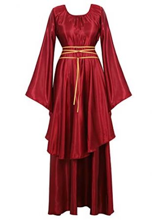 Famajia Womens Halloween Role Cosplay Dress Deluxe Medieval Renaissance Irish Over Victorian Retro Gown Costumes Wine Red X-Large