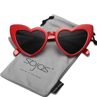 SOJOS Heart Shaped Sunglasses Clout Goggle Vintage Cat Eye Mod Style Retro Glasses Kurt Cobain SJ2062 with Red Frame/Grey Lens