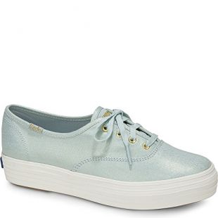 Keds Women's Triple Metallic Linen Sneakers Light Blue in Size 39.5 M