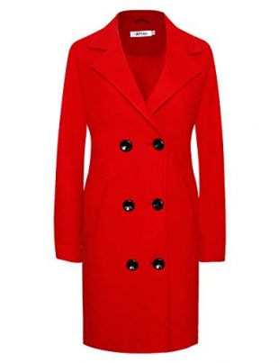 Women's Winter Double Breasted Wool Coat Long Lapel Overcoat WS01 Red M