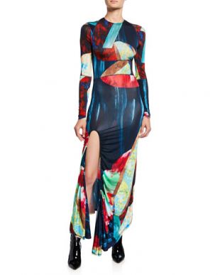 Abstract Multicolor Jersey Maxi Dress