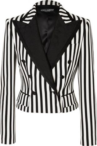 Cropped jacquard-trimmed striped cady blazer