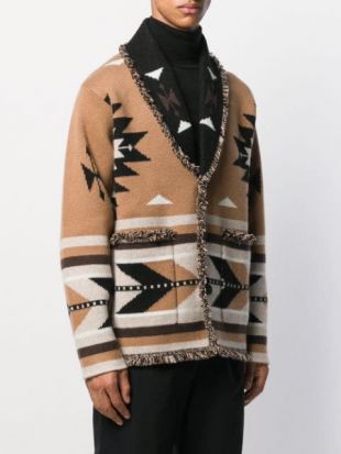 Brown cashmere geometric knit cardigan worn by T.I. in Rhythm +