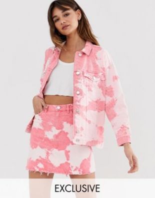 Monki tie dye denim jacket in pink | ASOS