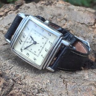 Fossil Vintage VT-2454 Square Sterling Silver - Black Leather Art Déco Style Watch New Battery!