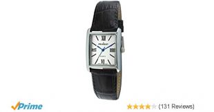 Peugeot Women's Silver-Tone Tank Shape Leather Dress Watch with Roman Numerals, Black