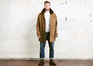 Veste Suede Sherpa des années 80 . Sheepskin Coat Mens Winter Coat Western Cowboy Leather Overcoat Outerwear Veste . taille Extra Large XL