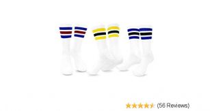 TeeHee Men's Sports Stripes Cotton Half Cushion Crew Socks 3-pair Pack (White)