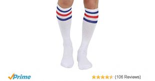 Joulli Men's Triple Stripes White Knee High Tube Socks 1 Pair