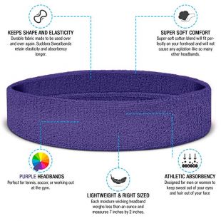 Suddora Purple Headband/Wristband Set - Sports Sweatbands for Head and Wrist