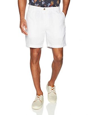 28 Palms Men's Relaxed-Fit 7" Inseam Linen Short with Drawstring, Bright White, X-Small