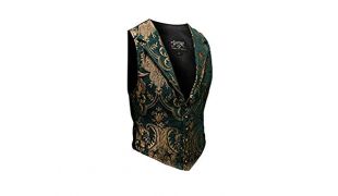 Shrine Men's Victorian Gothic Formal Steampunk Aristocrat Vest Green Gold Tapestry