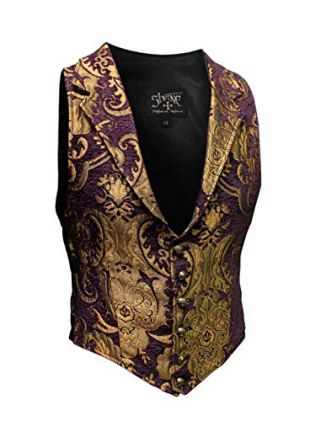 Shrine Men's Victorian Gothic Formal Aristocrat Vest Gold Purple Tapestry (XL)
