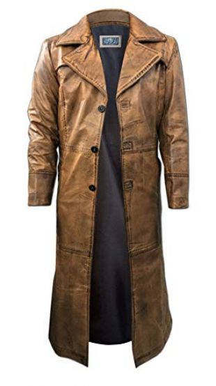 Mens Leather Trench Coat for Men Long Jacket Vintage Distressed Brown Coat (XXS - (for Body Chest 32-34))