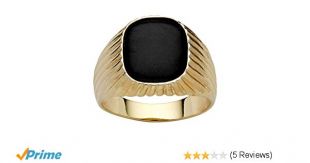 Palm Beach Jewelry Men's 14K Yellow Gold Plated Rectangular Shaped Natural Black Onyx Ribbed Ring