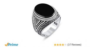 chimoda Mens Rings with Black Onyx Stone in 925 Sterling Silver with Vintage Eastern Motifs Men's Jewelry