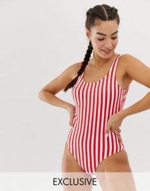 Demi Lovato Striped Cutout One-Piece Swimsuit