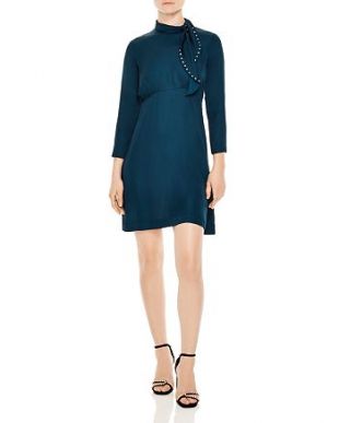 Green Skin Studded Tie-Neck Dress