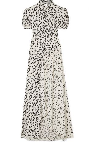 Open-Back Ruched Leopard-Print Jersey Maxi Dress
