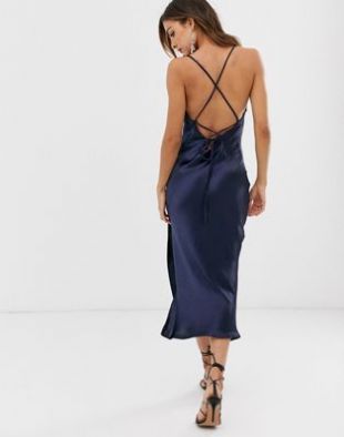 Midi Slip Dress Satin with lace up