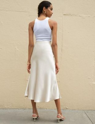 Beige Satin Long Skirt