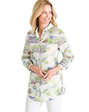 Chico's Women's No-Iron Linen Side-Button Tunic Size 0/2 XS (00) White