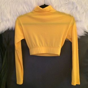 Yellow Long Sleeve Turtleneck Crop Top