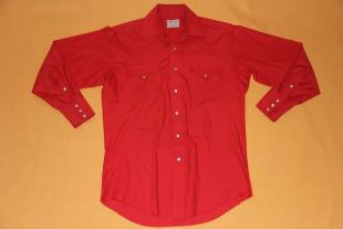 Vintage années 1960 / années 1970 "H Bar C Ranchwear" Solid Red Pearl Snap Button Up Long Sleeve Collar Shirt Made in USA Men's Size Medium