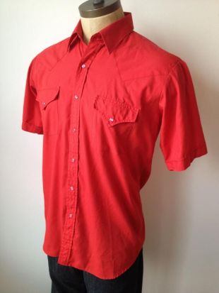 Vintage MENS 90s Ely Cattleman rouge western chemise à manches courtes, taille L