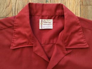 Vintage 1950s-1960s Era Penney's Towncraft Plus Penn-Prest Bowling Style Button Front Short Sleeve Shirt, Medium To Large, Rare Brick Red