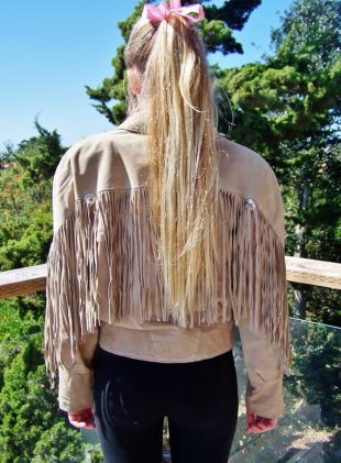 Franges en cuir veste Tan Suede manteau des années 80 taille hippie S / M