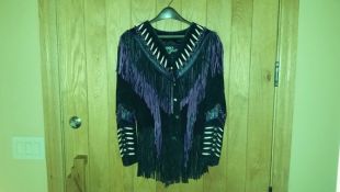 Fabulous Women's Purple Leather Gallery Western Cowboy Cowgirl Leather - Suede Fringe Jacket With Genuine Bone Beading Native American Med Fabulous Women's Purple Leather Gallery Western Cowboy Cowgirl Leather - Suede Fringe Jacket With Genuine Bone Beadi