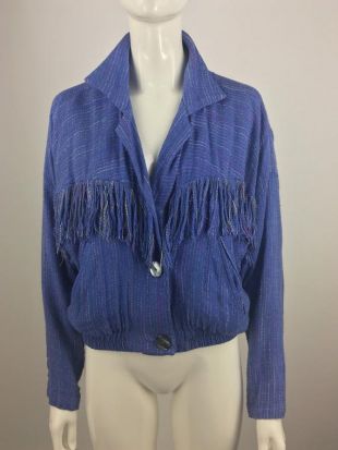 Vintage 1980's Maria Rodriguez Lavender Jacket w Batwing Fringe|Over-sized Jacket|Fringed Jacket|Western Jacket|Casual Jacket|Size S