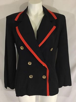 Boutonnage Double Vintage Blazer 80 ' s 90 ' s noir avec de l’or boutons rouge Neuve d’époque garniture neuf par Sean-Michele taille S