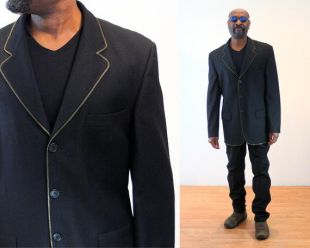 90s Moschino Suit 40 M L, Homme's Cheap and Chic Iconic Avant Garde Black Wool Zipper Trim Veste et Pantalon, Medium Large