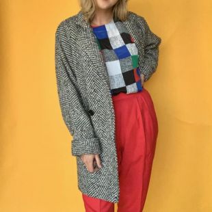 M/L Manteau surdimensionné Vintage Gray Tweed