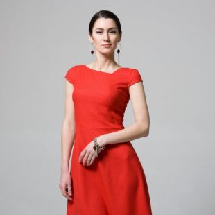 Robe de cocktail robe rouge, patineuse Midi travail robe de soirée, asymétrique Casual robes pour les femmes, invité de mariage modeste genou évasée TAVROVSKA