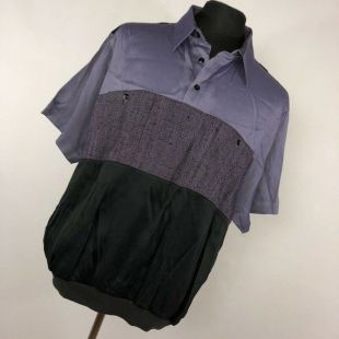 Vintage pour homme chemise 1 X XXL Alan Stuart noir bouton bleu devant bandes taille manches courtes L3